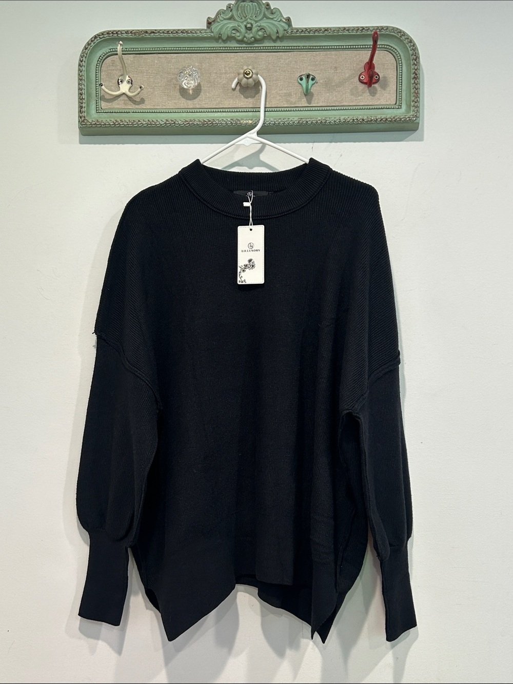 Lillusory Black Crewneck drop shoulder Sweater Classic Women's Pullover small